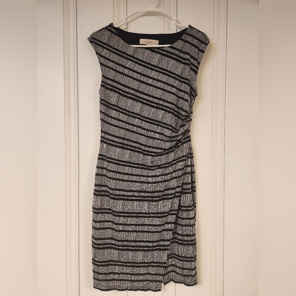 LOFT Mp Black and White Patterned Midi Dress
